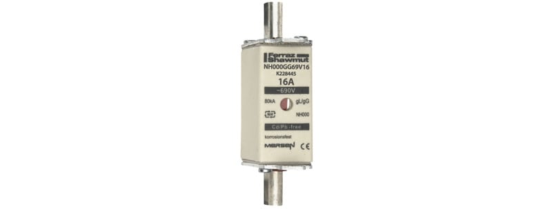 MERSEN - NH-Sicherung gG Gr.000 690VAC/250VDC 16A mit spannungsführenden Grifflaschen DKM