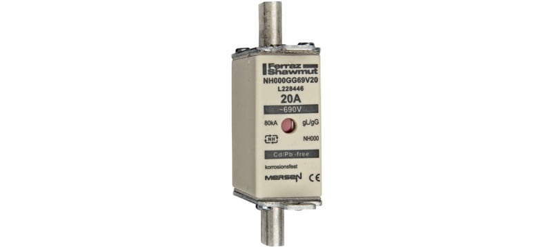MERSEN - NH-Sicherung gG Gr.000 690VAC/250VDC 20A mit spannungsführenden Grifflaschen DKM