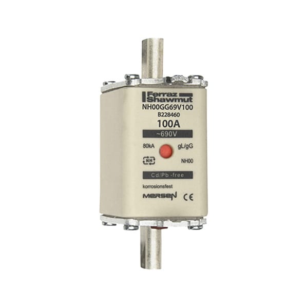 MERSEN - NH-Sicherung gG Gr.00 690VAC/250VDC 100A mit spannungsführenden Grifflaschen DKM