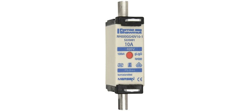 MERSEN - NH-Sicherung gG Gr.000 400VAC 10A mit spannungsfreien Grifflaschen DKM