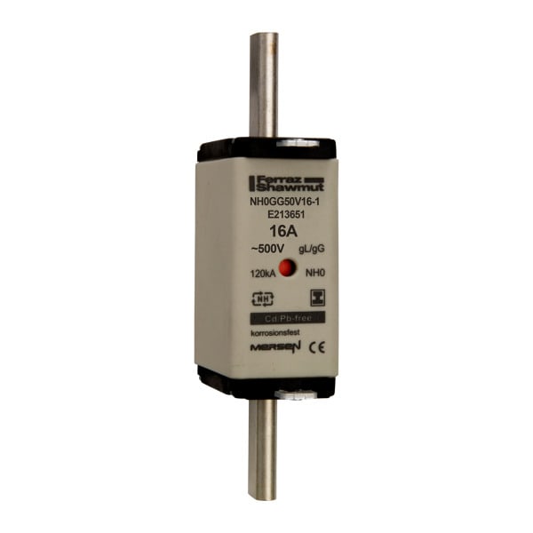 MERSEN - NH-Sicherung gG Gr.0 500VAC/250VDC 16A mit spannungsfreien Grifflaschen DKM
