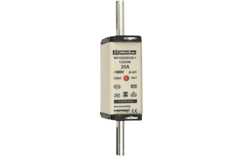 MERSEN - NH-Sicherung gG Gr.1 500VAC/250VDC 20A mit spannungsfreien Grifflaschen DKM