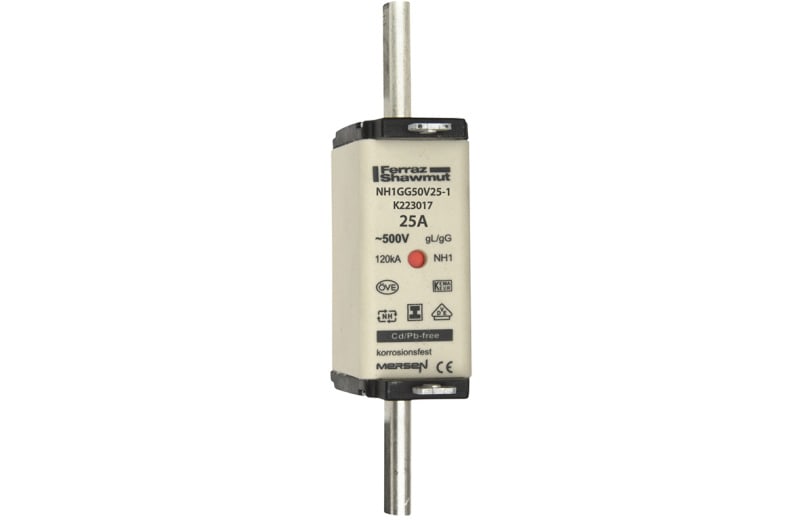 MERSEN - NH-Sicherung gG Gr.1 500VAC/250VDC 25A mit spannungsfreien Grifflaschen DKM