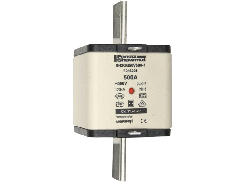 MERSEN - NH-Sicherung gG Gr.3 500VAC/250VDC 500A mit spannungsfreien Grifflaschen DKM