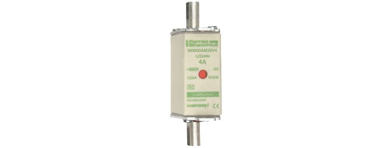 MERSEN - NH-Sicherung aM Gr.000 500VAC 4A mit spannungsführenden Grifflaschen DKM