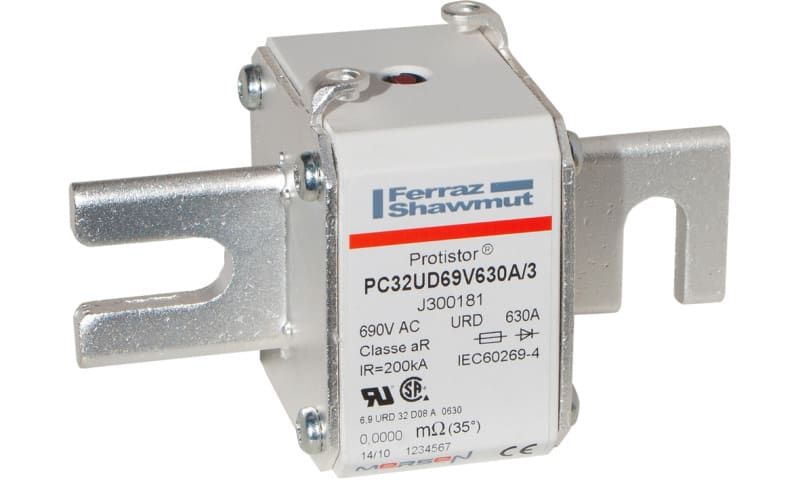 MERSEN - Protistor Sicherung aR Gr.32 690VAC 630A DIN80 Kontaktmesser und Schlagbolzen