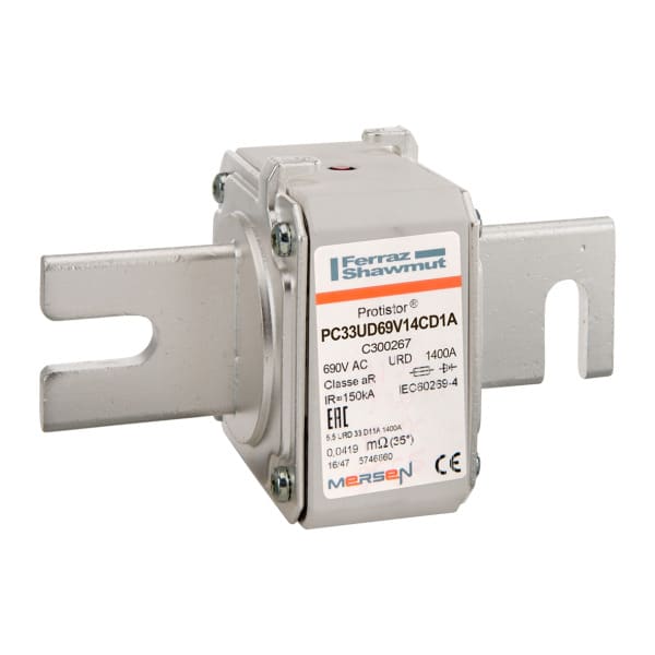 MERSEN - Protistor Sicherung aR Gr.33 690VAC 1400A DIN110 Kontaktmesser und Schlagbolzen