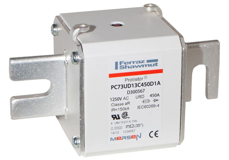 MERSEN - Protistor Sicherung aR Gr.73 1250VAC 450A DIN110 Kontaktmesser und Schlagbolzen