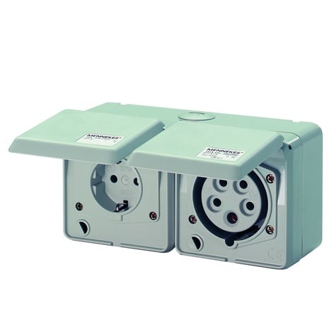 MENNEKES - AP Doppelsteckdose Cepex 1xSSTD, 1x16A 5P 400V 6h IP44 lichtgrau