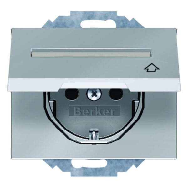 BERKER - K.5 SSD mit Klappdeckel, Schrift- feld und Kinderschutz, Edelstahl