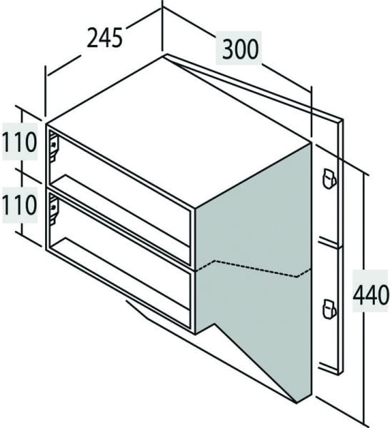 RENZ - Großraumkasten f.2tlg.Frontplatten 245mm tief,Entnahmetür in RAL9007