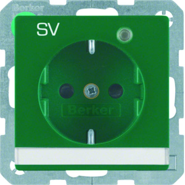 BERKER - Q.x SSD mit Kontroll-LED, Beschr- iftungsfeld und Aufdruck SV grün samt