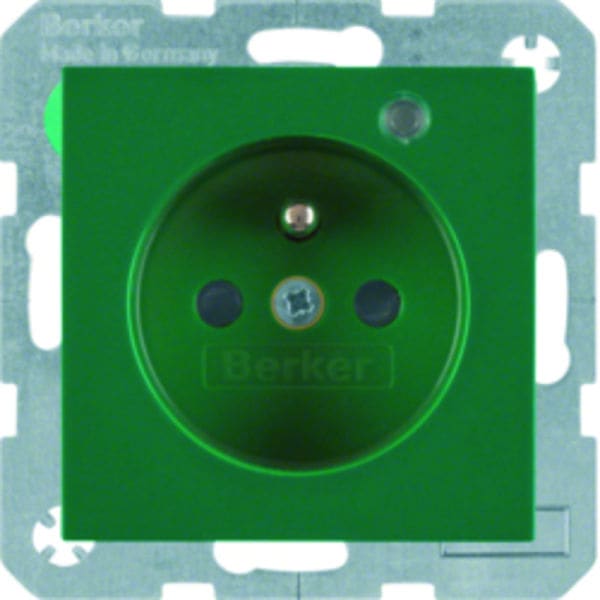 BERKER - S.x/B.x SD mit Schutzkontaktstift und Kontroll-LED, grün glänzend