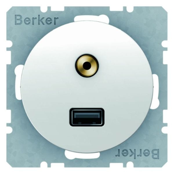 BERKER - R.x USB 3,5 mm Audio Steckdose polarweiß glänzend