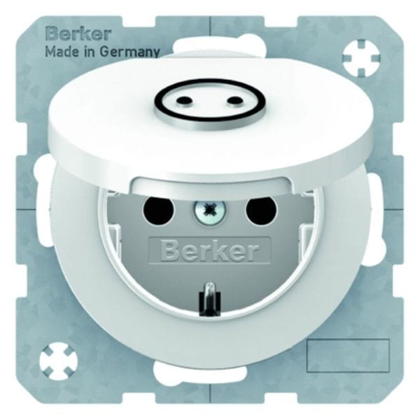 BERKER - R.x SSD mit abtastbarem Symbol Steckdose & Klappdeckel polarweiß glänz.