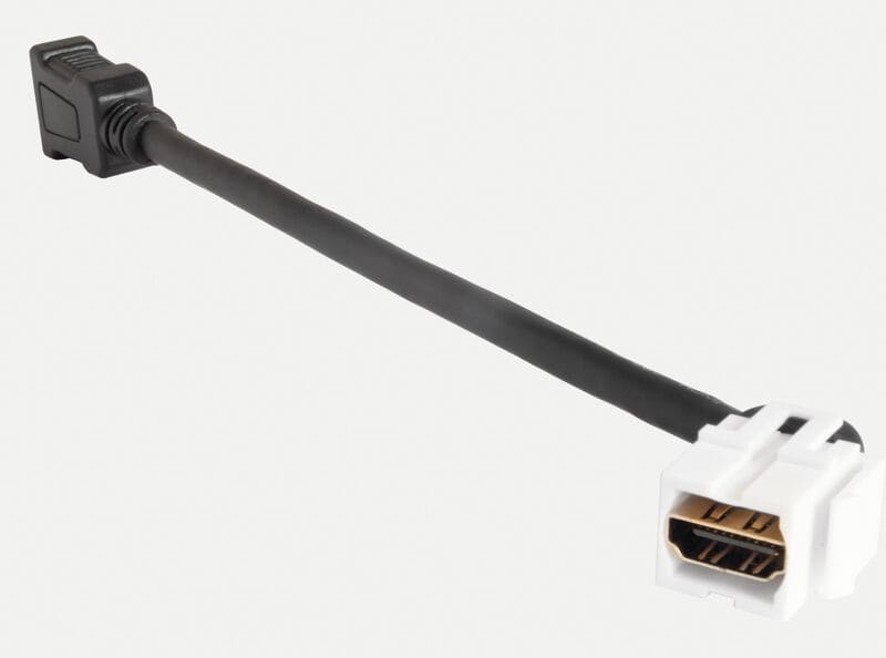 RUTENBECK - HDMI-Keystone (Buchse/Buchse), mit Kabelpeitsche (20 cm), polarweiß
