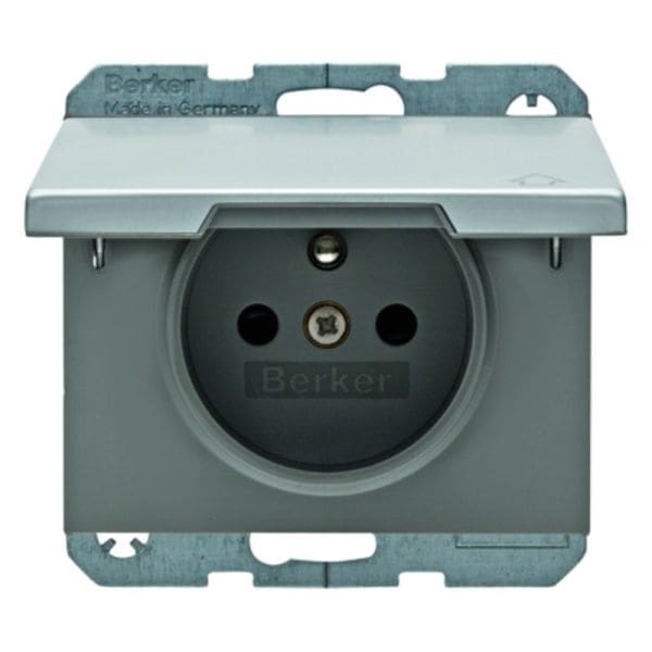 BERKER - K.5 SD mit Schutzkontaktstift und Klappdeckel, Aluminium