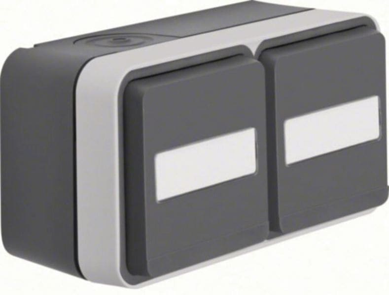 BERKER - W.1 SSD 2fach waagrecht mit Klappdeckel Ap grau/lichtgrau matt