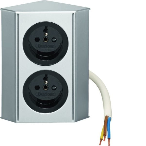 BERKER - INTEGRO TWIN-Box mit 2 SSD Schutzkontaktstift, chrom matt/schwarz