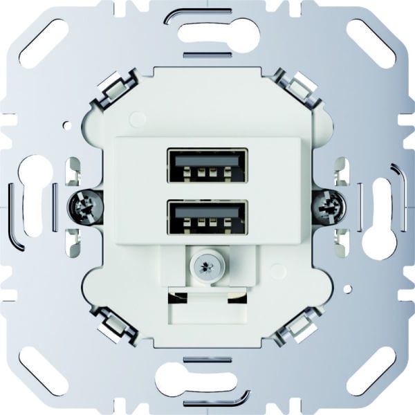 BERKER - USB-Ladesteckdose 230 V, 2fach mit Tragring eckig polarweiß matt