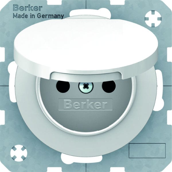 BERKER - R.x SD mit Schutzkontaktstift und Klappdeckel polarweiß glänzend
