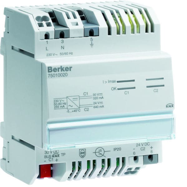 BERKER - KNX Spannungsversorgung 320 mA mit 640 mA Hilfsspannung 24 V DC REG