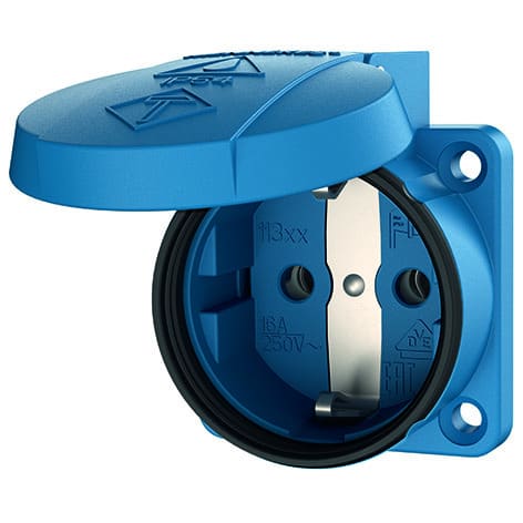 MENNEKES - Schuko-Anbausteckdose m. Dicht- kragen,16A 2p+E 230V IP54 Schraubkl,blau