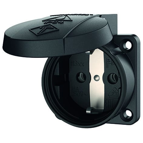 MENNEKES - Schuko-Anbausteckdose m. Dicht- kragen,16A 2p+E 230V IP54 Schraubkl,schw