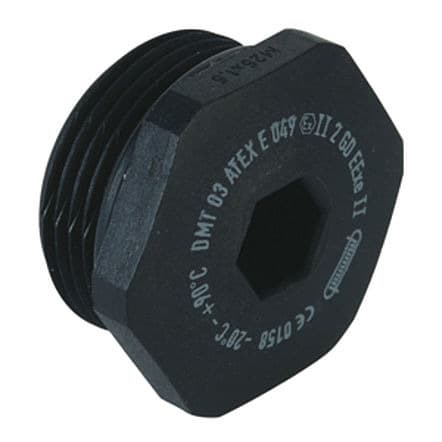 AGRO - Verschlussschraube Kunststoff M20x1.5, Ex e II, Schwarz RAL 9005,mit O-Ring NBR