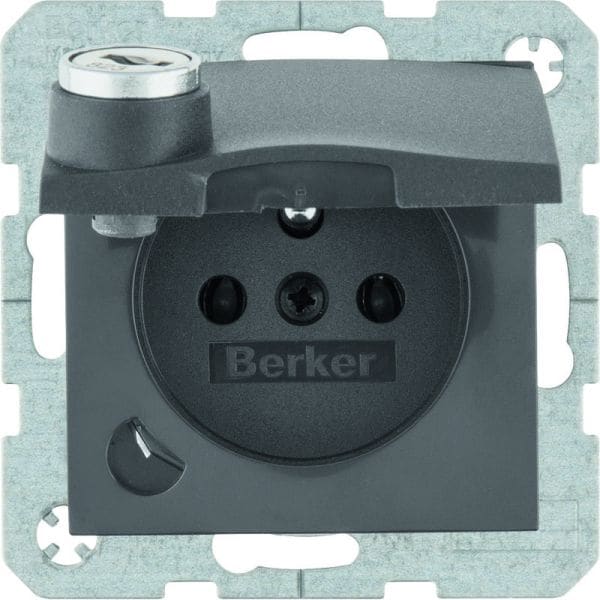 BERKER - S.1/B.x SD mit Schutzkontaktstift Klappdeckel u. Schloß anthrazit matt