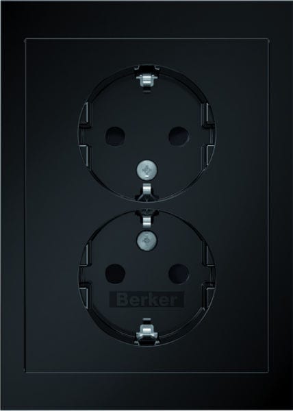 BERKER - R.3 Doppelsteckdose mit Abdeckung schwarz glänzend