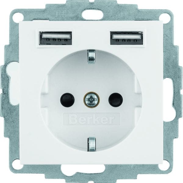 BERKER - S.1/B.x SSD mit 2fach USB 2,4 A polarweiß matt