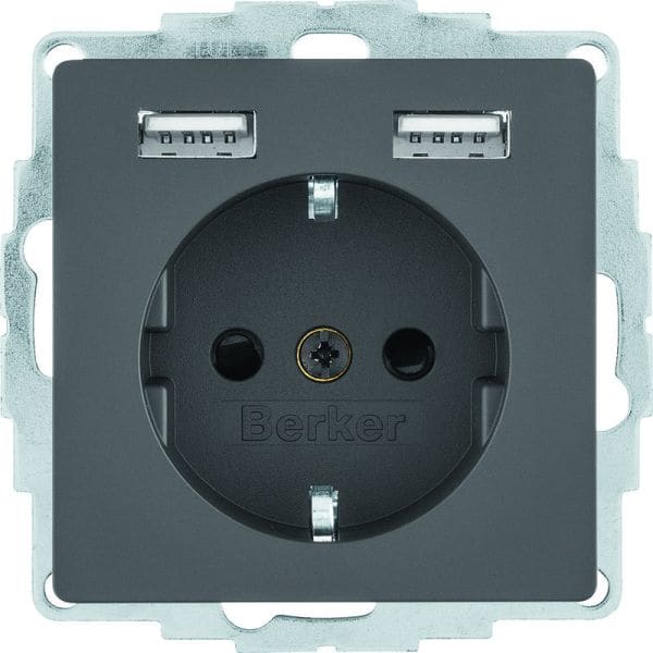 BERKER - Q.x SSD mit 2fach USB 2,4 A schwarz matt, lackiert