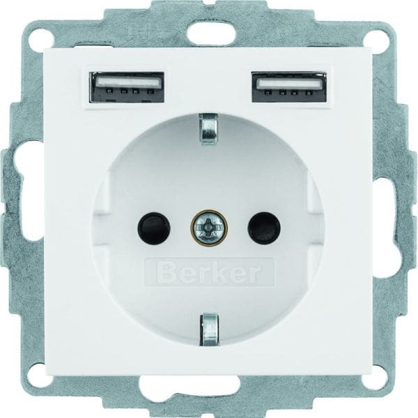 BERKER - Q.x SSD mit 2fach USB 2,4 A polarweiß samt