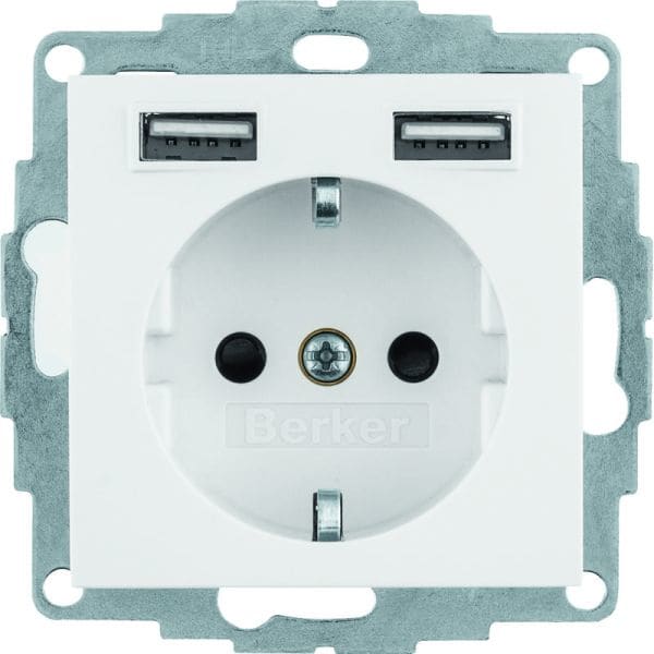 BERKER - S.1/B.x SSD mit 2fach USB 2,4 A polarweiß glänzend