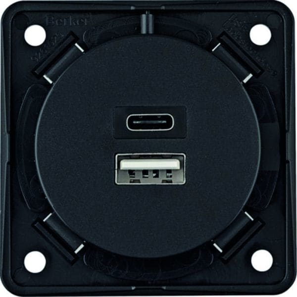 BERKER - USB Ladesteckdose 1xTyp A + Typ C Ladestrom 3A, anthrazit matt