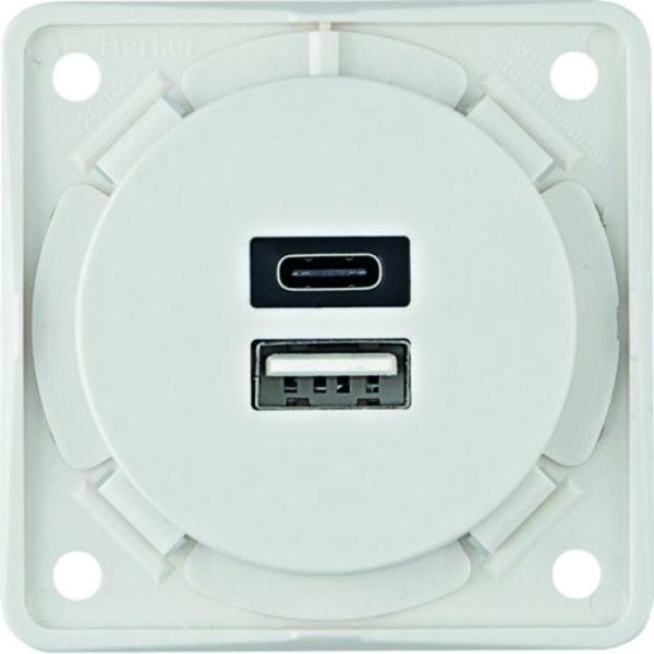 BERKER - USB Ladesteckdose 1xTyp A + Typ C Ladestrom 3A, polarweiß matt
