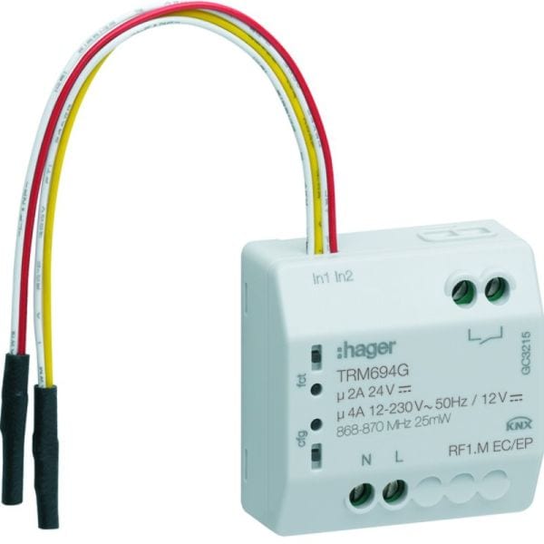 HAGER - KNX-RF Schaltaktor pot.frei 1fach 2fach Binäreingang 230 V 12/24 V DC Up