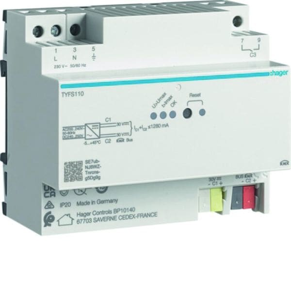 HAGER - KNX Spannungsversorgung mit 2 Ausgänge und 1 Drossel, 1280mA REG