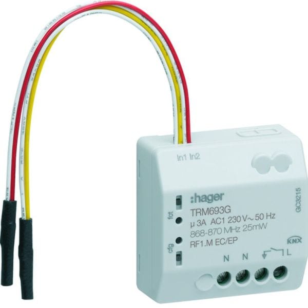 HAGER - KNX-RF Schaltaktor 1fach mit 2fach Binäreingang 230 V 3Draht Up