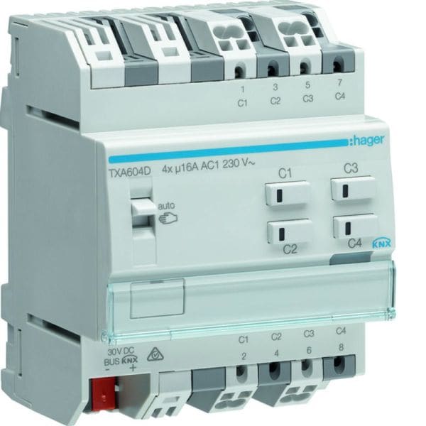HAGER - KNX easy Schalt-/Jalousieaktor 4/2fach 16A C-Last REG