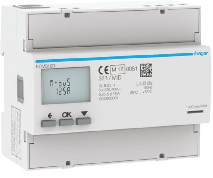 HAGER - Energiezähler 3ph,direkt 125A, MBUS, MID