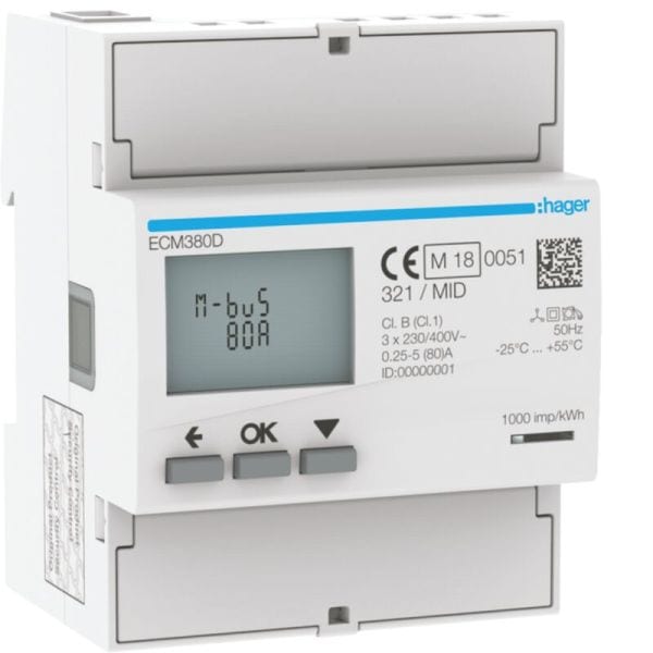 HAGER - Energiezähler 3ph,direkt 80A, MBUS, MID