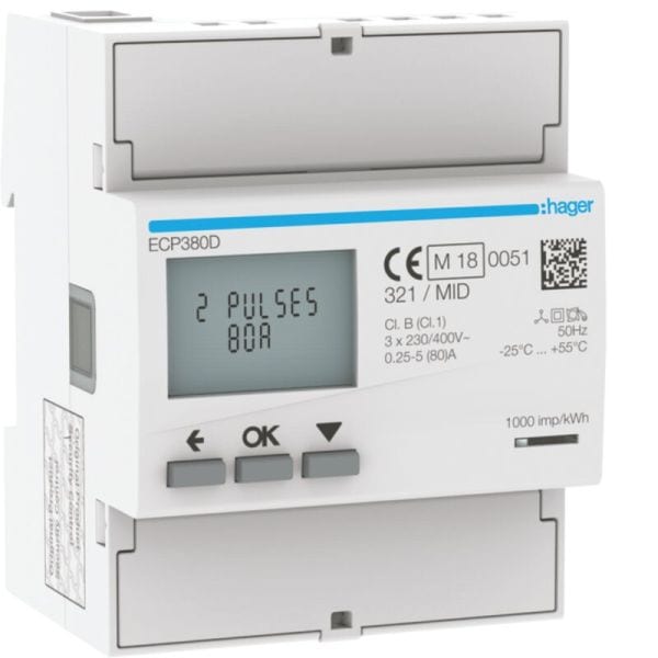 HAGER - Energiezähler 3phasig,direkt 80A, S0,MID