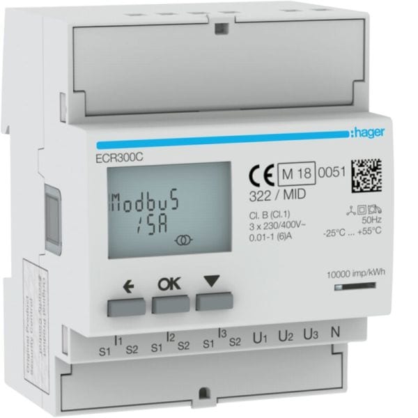 HAGER - Energiezähler 3ph, indirekt, MODBUS, MID