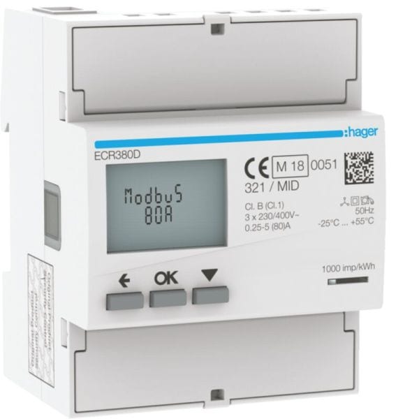 HAGER - Energiezähler 3ph,direkt 80A, MODBUS,MID