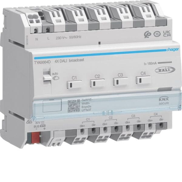 HAGER - KNX/DALI2 Aktor 4-fach, Broadcast KNX Secure, easy, RGB(T)W, REG
