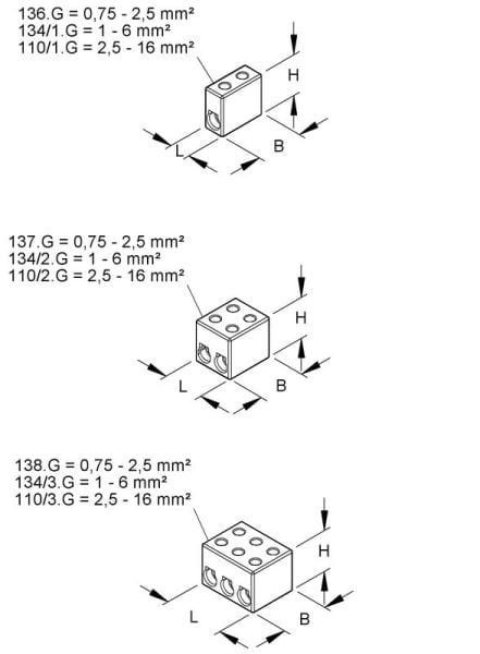 HKL - Anschlussklemme 3 Pol. Porzellan, Klemmb. 0,75-2,5 mm²