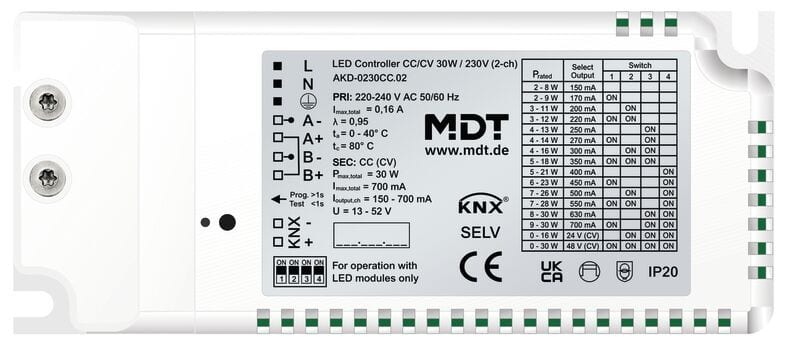 MDT - MDT LED Kontroller CC/CV 2-Kanal 30W/230V