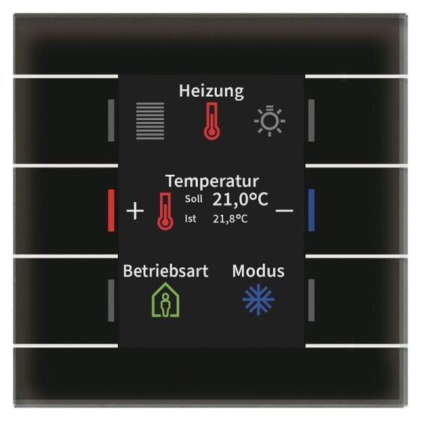 MDT - MDT KNX Glastaster mit Farbdisplay mit 6 Flächen und Temp.Sensor schwarz